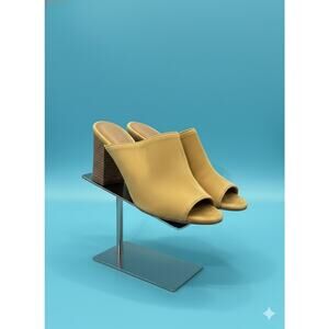 New Firenze Studio Yellow Leather Heeled Slide Sandals Peep Toe Women's 8